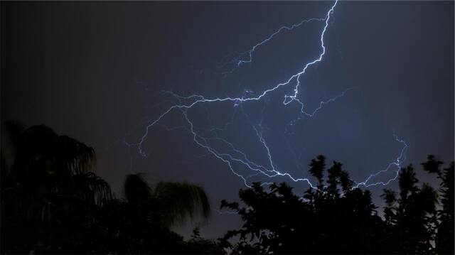 Photograph of dark, lightning, night.